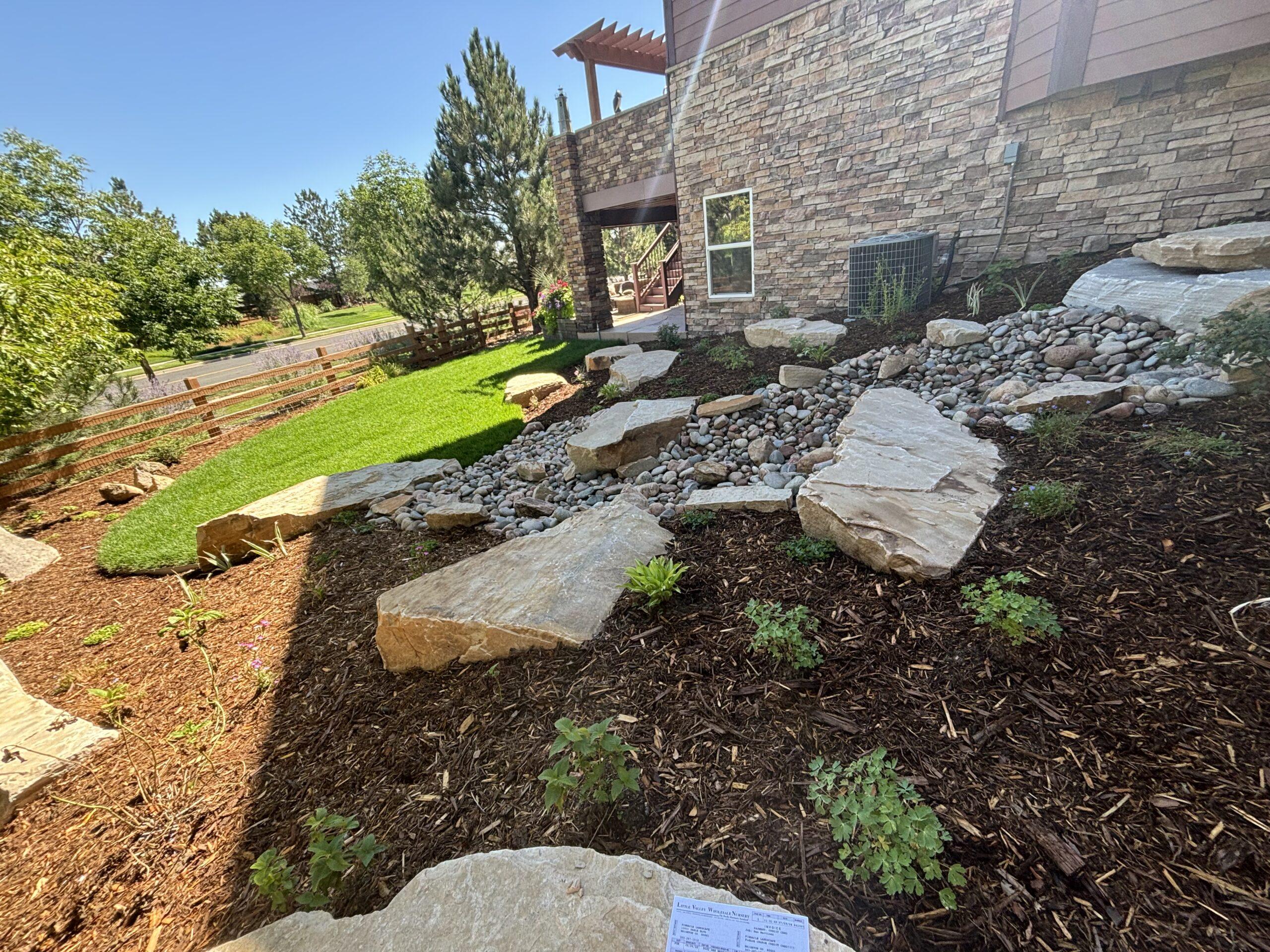 Fresh mulch landscaping project