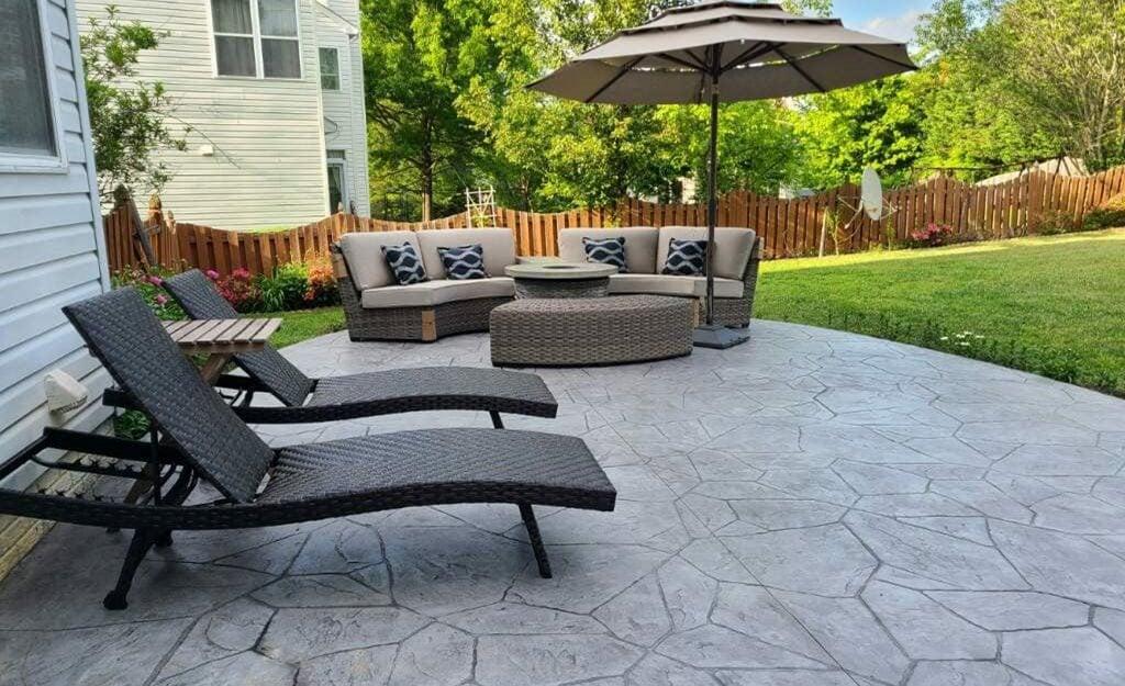 Stamped concrete backyard patio