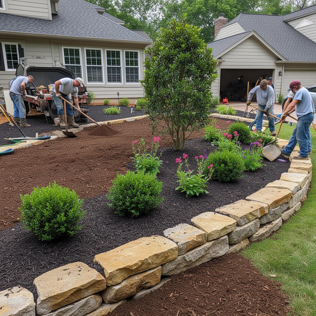 Decorative river stone landscaping