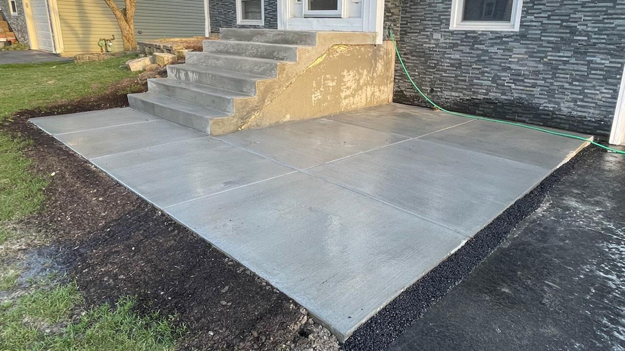 Broom finish concrete steps and landing