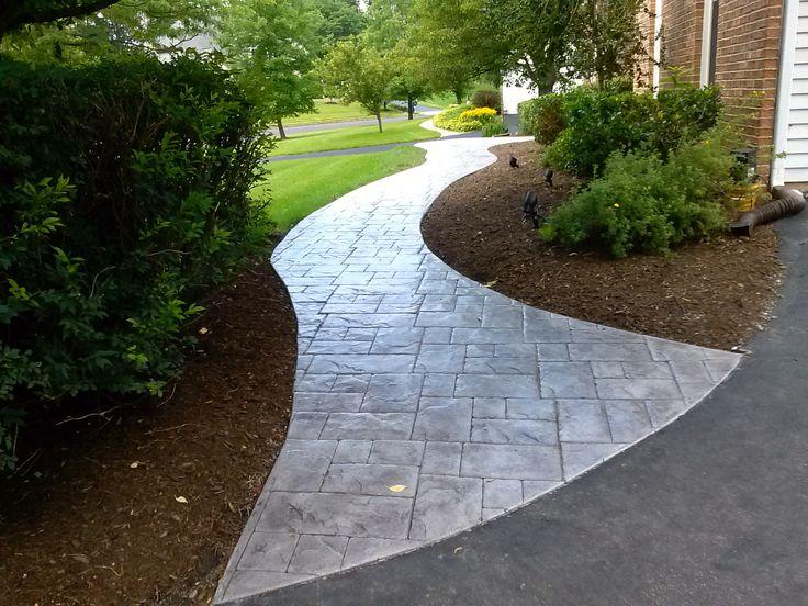 Curved stamped concrete walkway