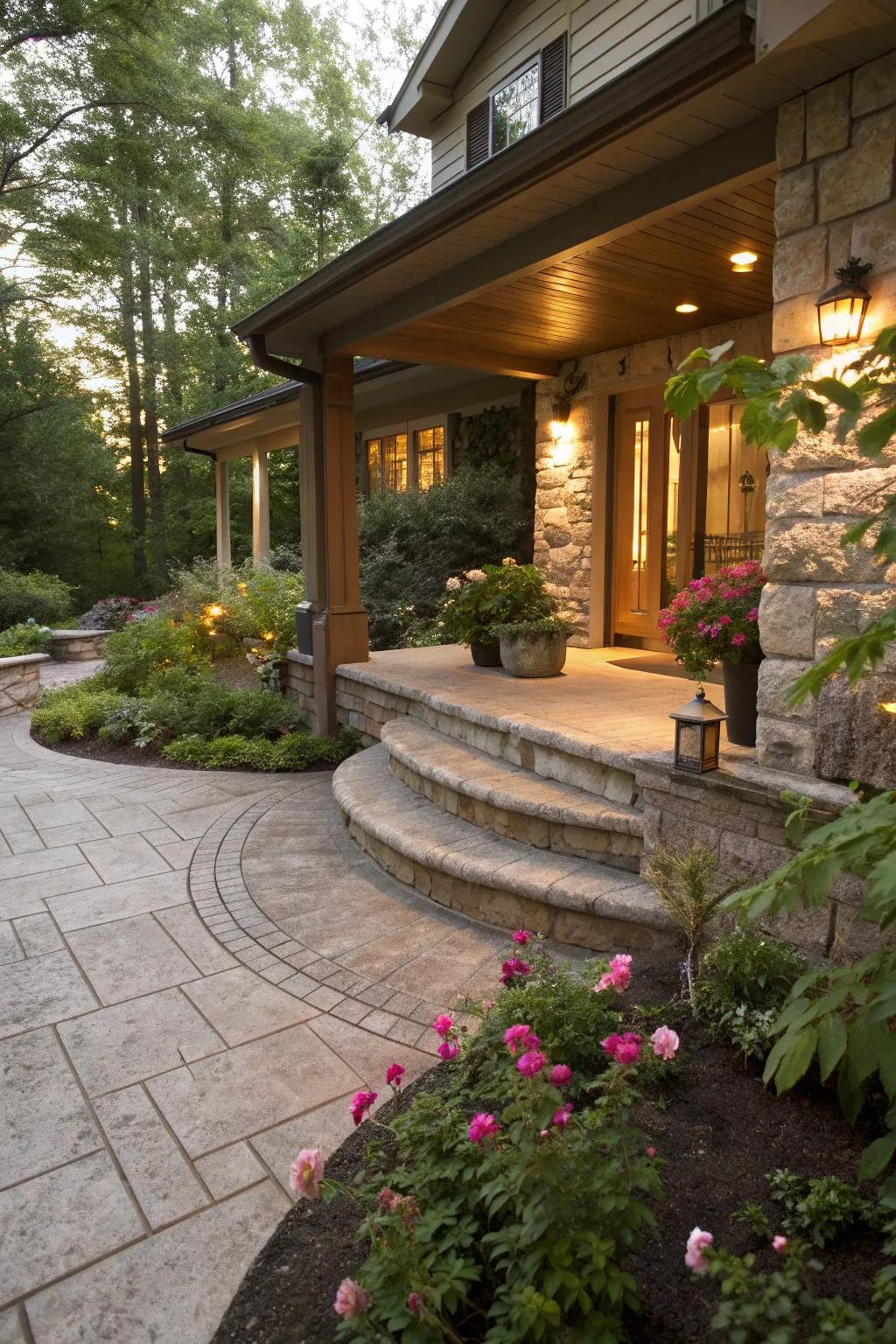 Stamped concrete front entrance and steps