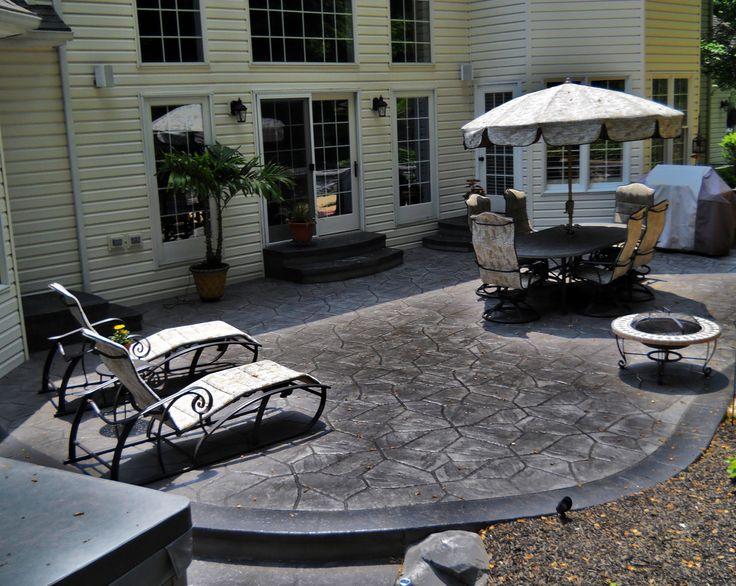 Stamped concrete backyard outdoor living space